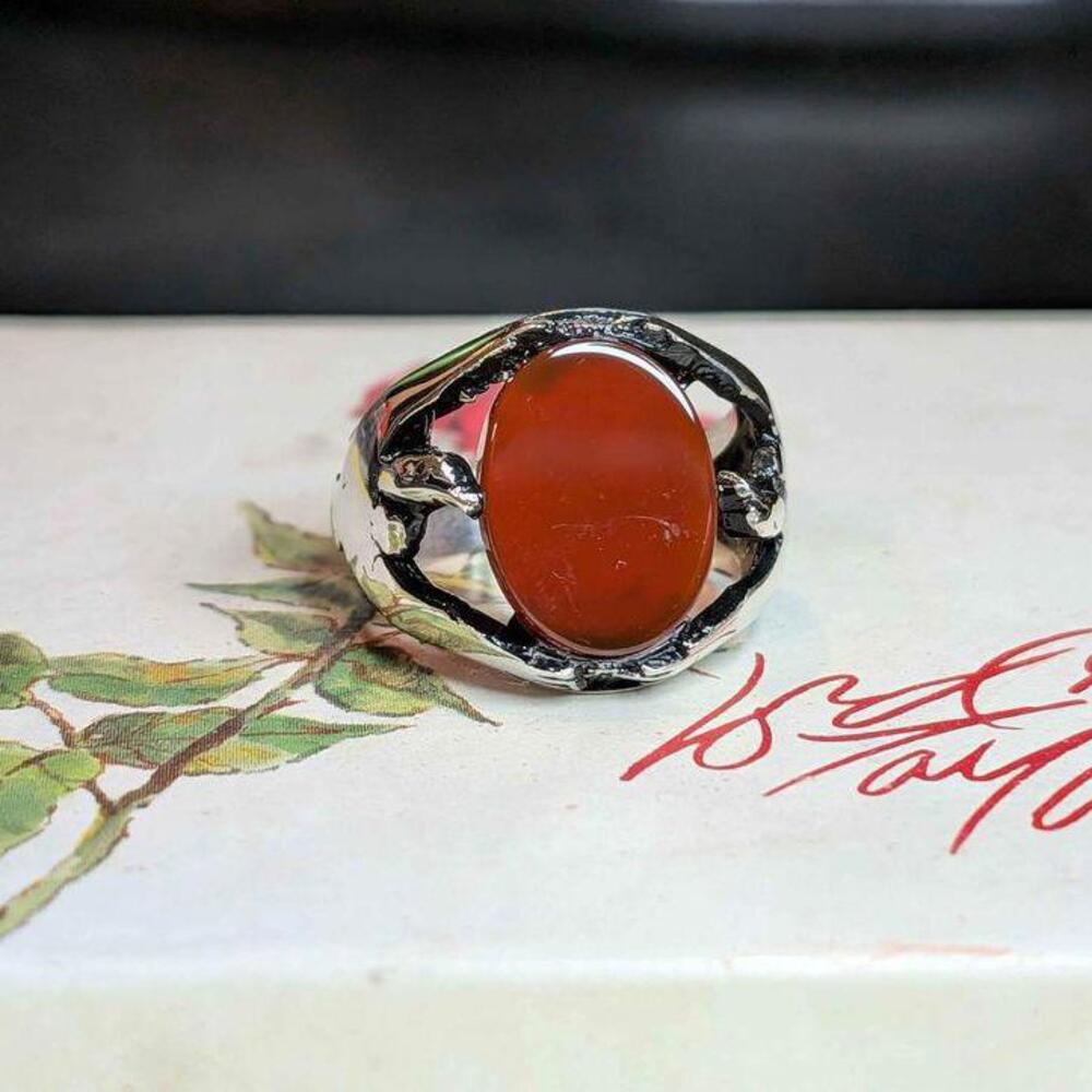 Eagle Feather Hold Red Onyx Mens Ring 925 Sterling silver Turkish Fine Jewelry